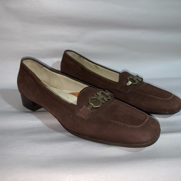 SALVATORE FERRAGAMO size 7B brown suede LOAFERS - Picture 9 of 12